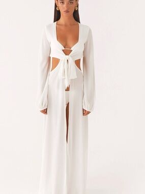 Peppermayo White Tie-Front Long Cover-Up- Size 6